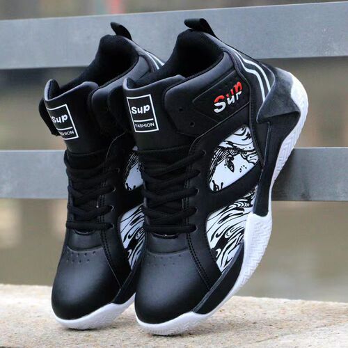 Factory wholesale autumn and winter PU leather men's shoes basketball shoes sports casual shoes lace-up Korean fashion cross-border shoes