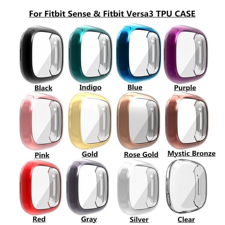 For Fitbit versa3/sense Watch Full-Covering Electroplated Protective Case Soft Cover Free Film Accessories Strap