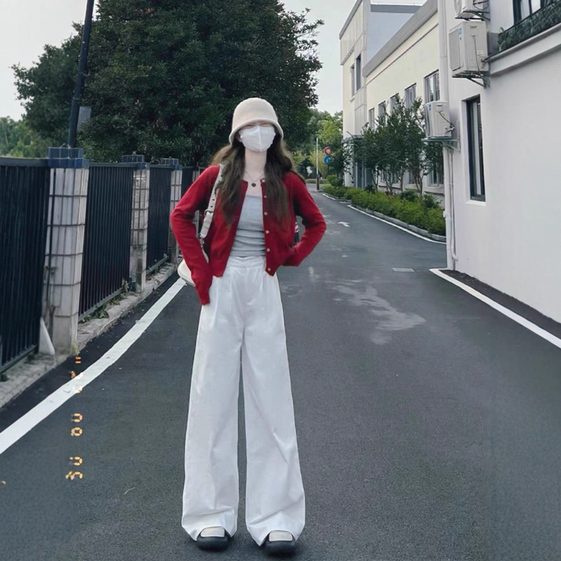 早秋装女2025年新款红色薄款毛衣开衫外套小个子修身短款针织上衣|undefined