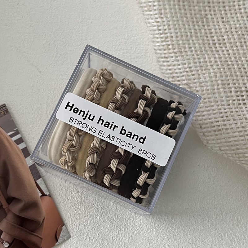 Anello per capelli intrecciato in scatola, corda per capelli senza cuciture, nuovo stile, elegante, semplice, elastico per capelli da ragazza, accessori per capelli_voghion.com