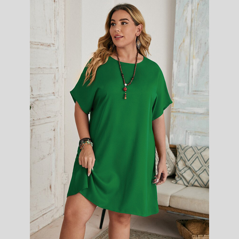 2022 europeo y americano transfronterizo Amazon estación independiente más tamaño ropa de mujer nuevo color sólido cuchara collar Batwing manga vestido image 8