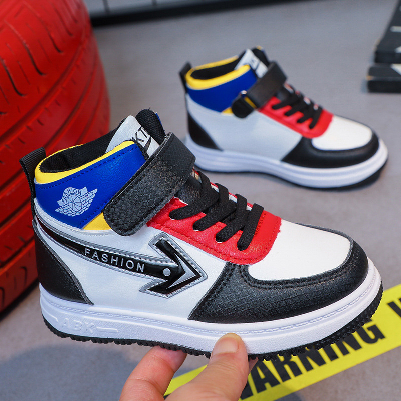 Boys' high top cotton shoes, sports children's board shoes, spring and autumn casual shoes, two cotton leather shoes,_voghion.com