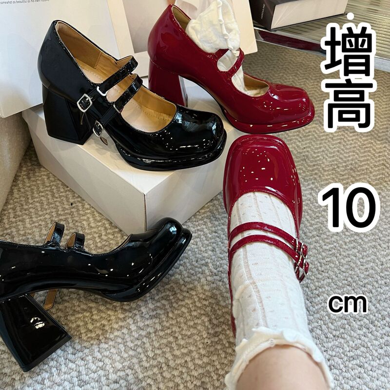 Increased 10cm French Double Metal Buckle Belt Mary Jane Shoes Women's 2025 New Retro Wide Fat High Heels Wedding Shoes