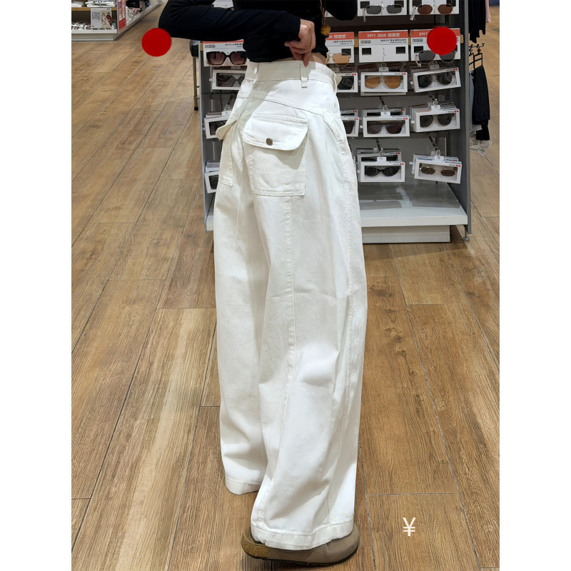 American-Style White Wide-Leg Jeans for Women, Summer New Plus-Size Loose Fit, Slimming Design, Straight-Leg Pants