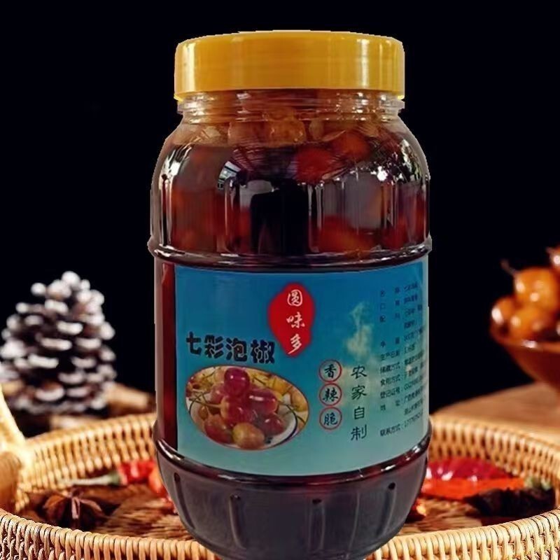 七彩泡椒广西特产酱油腌制灯笼椒酱香脆泡香辣五彩椒大瓶泡椒味|undefined