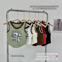 夏季复古吊带背心女带胸垫固定杯时尚卡通印花潮流小众上衣女