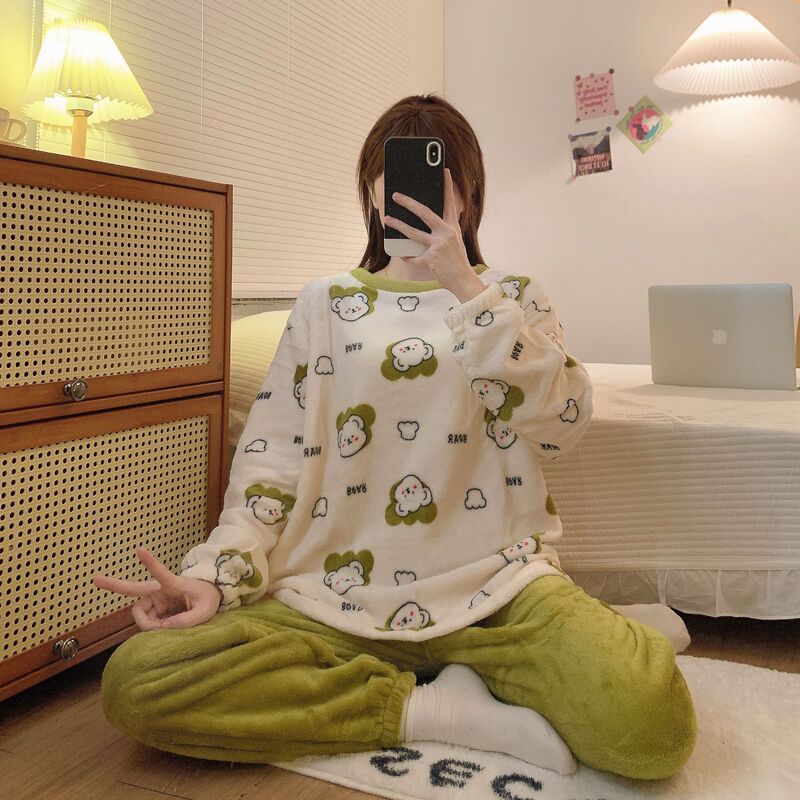 Winter New Pajamas Women Cheap Low Price Cartoon Home Clothes Skin Friendly Warm Flannel Pajamas Foreign Trade Wholesale