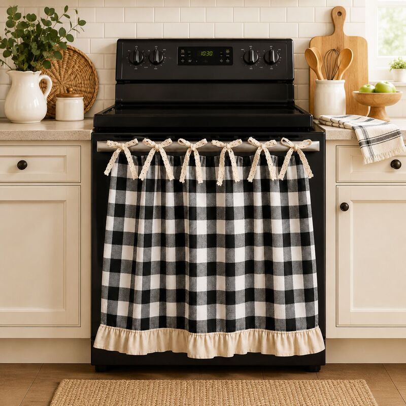 Cross-border rustic plaid oven curtain, oven curtain, cabinet curtain, farmhouse-style decorative stove curtain