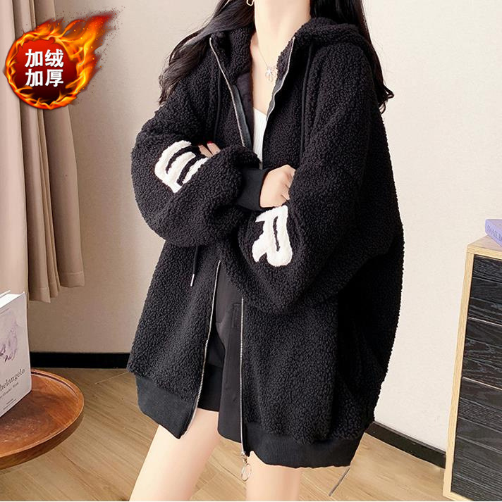 plus size Women's Lamb Velvet fleece-lined Thickened Hooded Sweatshirt for Women