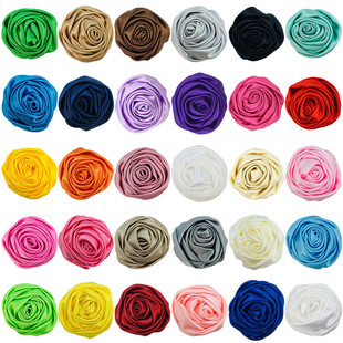 3. 5cm mini handmade Rose Bud satin cloth brooch flower pet accessories ornaments 29 colors in stock wholesale