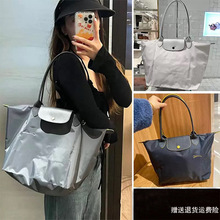 跨境龙镶包经典手提尼龙饺子包刺绣大容量托特包防水折叠单肩包