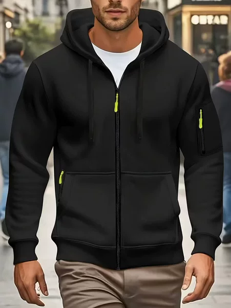 Amazon Cross-Border European and American Men's Off-Shoulder Zipper Hoodie Cardigan Jacket European Size Casual Sports Solid Color Sweatshirt