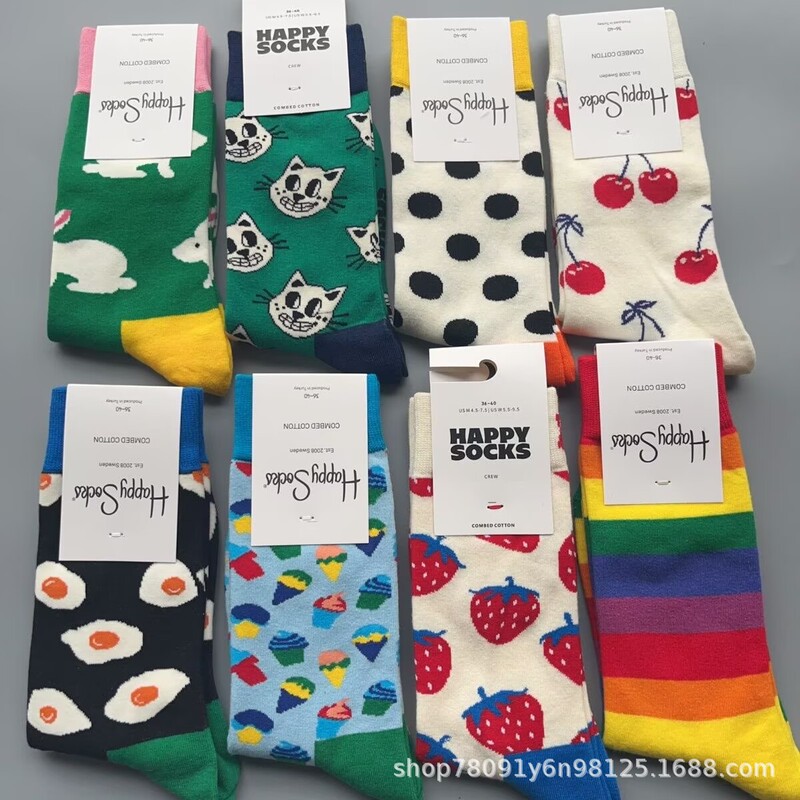 Happy Socks socks, a Swedish trendy brand featuring rabbit and bear cartoon designs, made of cotton, unisex, mid-calf to high-calf length, street-style socks Happy Socks socks, a Swedish trendy brand featuring rabbit and bear cartoon designs, made of cotton, unisex, mid-calf to high-calf length, street-style socks