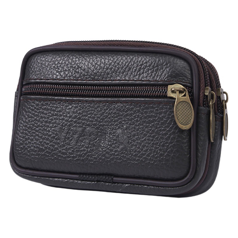 New Style Cowhide Textured Clutch Bag Large Capacity Zipper Leather Portable Waist Bag Three-Layer Multifunctional Coin Purse Wholesale