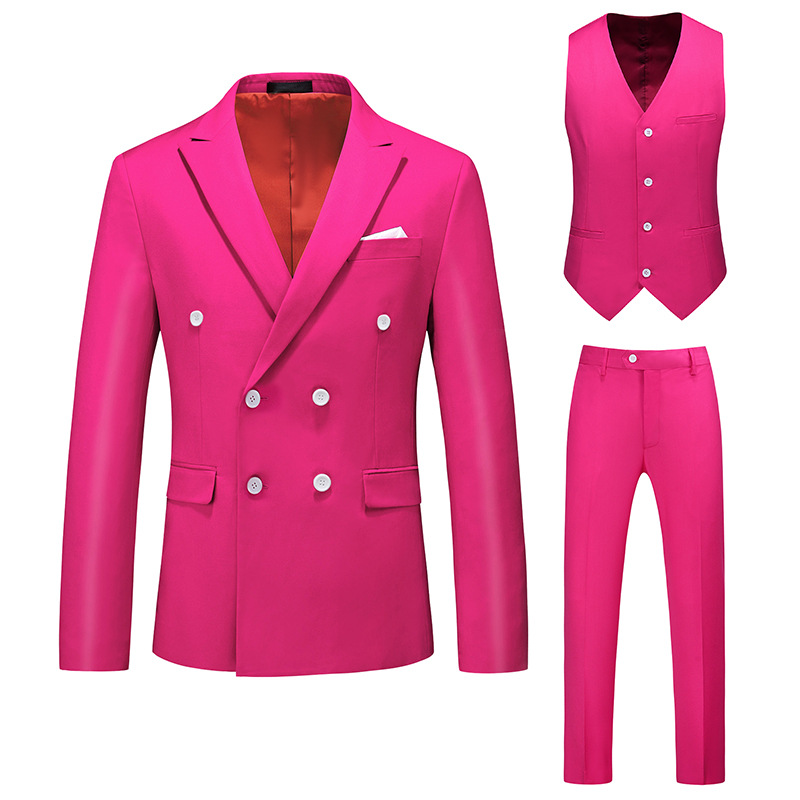 Men's Clothing promotion of men's large size suits three piece suits double breasted solid color suits business formal wear wholesale_voghion.com