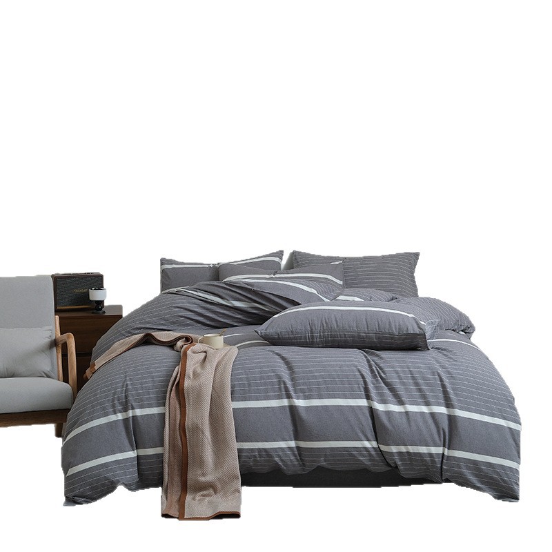 Nude Pure Knitted Cotton Bedding Set Ultra Soft Striped Four Piece_voghion.com