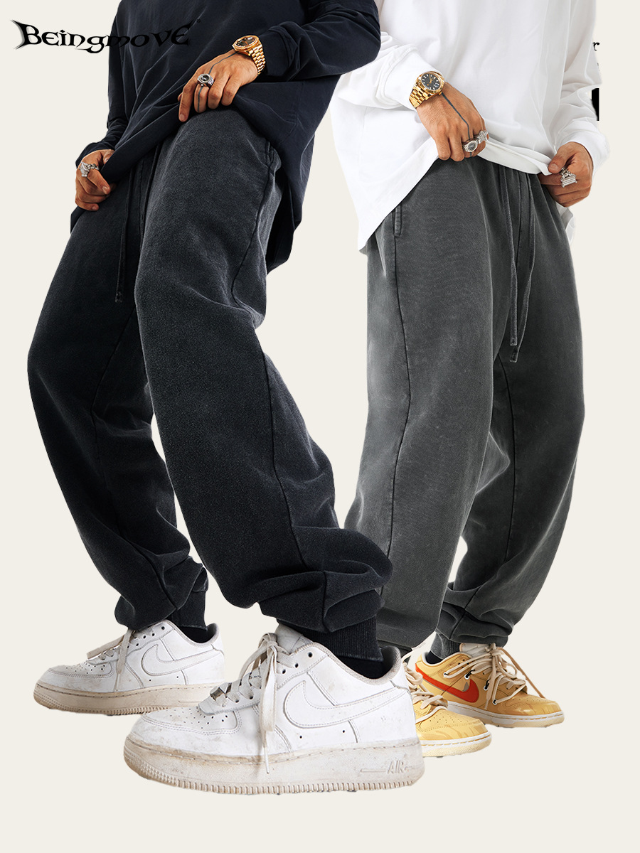 2025 otoño callejera retro moda calles calzoncillos velhos sueltos pantalones lavados pantalones deportivos casuales para hombre
