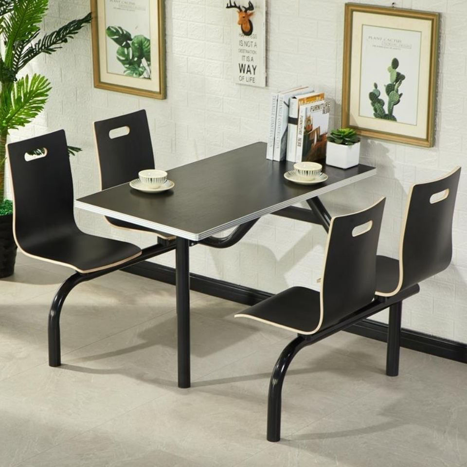 Manufactor Direct selling canteen Fast food Tables and chairs solid wood Simplicity Stainless steel chassis Square plate Tables and chairs Stores Fast food Tables and chairs