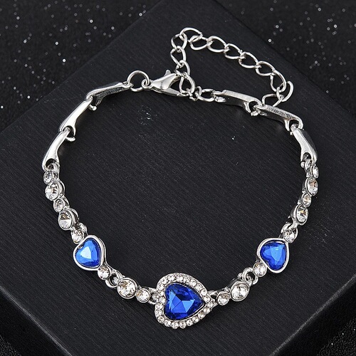 Cross-border European and American fashion lady's bracelet Ocean Heart Love Shape Crystal Sapphires Lady's Bracelet Valentine's Day Gift