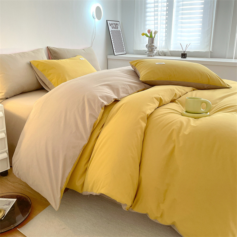 Estilo simple algodón lavado de algodón traje de cuatro piezas 100 algodón individual funda de edredón otoño e invierno dormitorio de estudiantes ropa de cama