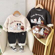 男童加绒套装衣服1一3岁男孩卡通小狗卫衣儿童洋气婴儿宝宝冬季潮