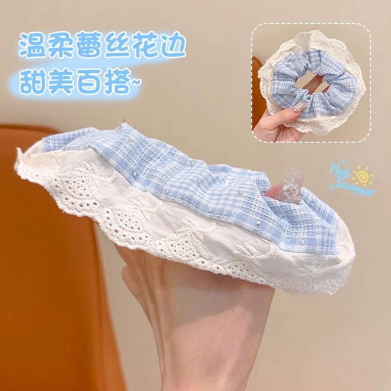 Super inmortal niños anillo de encaje francés niña adorable joyería de cabello de flores 2024 nueva línea de cabello de bolas de chicas