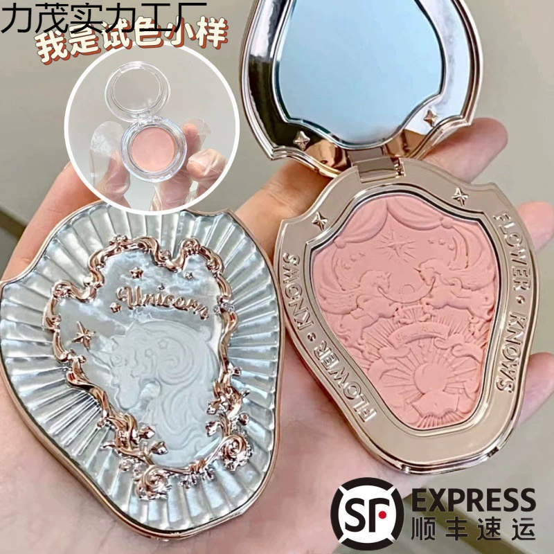 Flower Knows Blush Unicorn Chocolate Rococo Расширяющиеся румяна для подсветки фиолетового цвета Тестовый образец