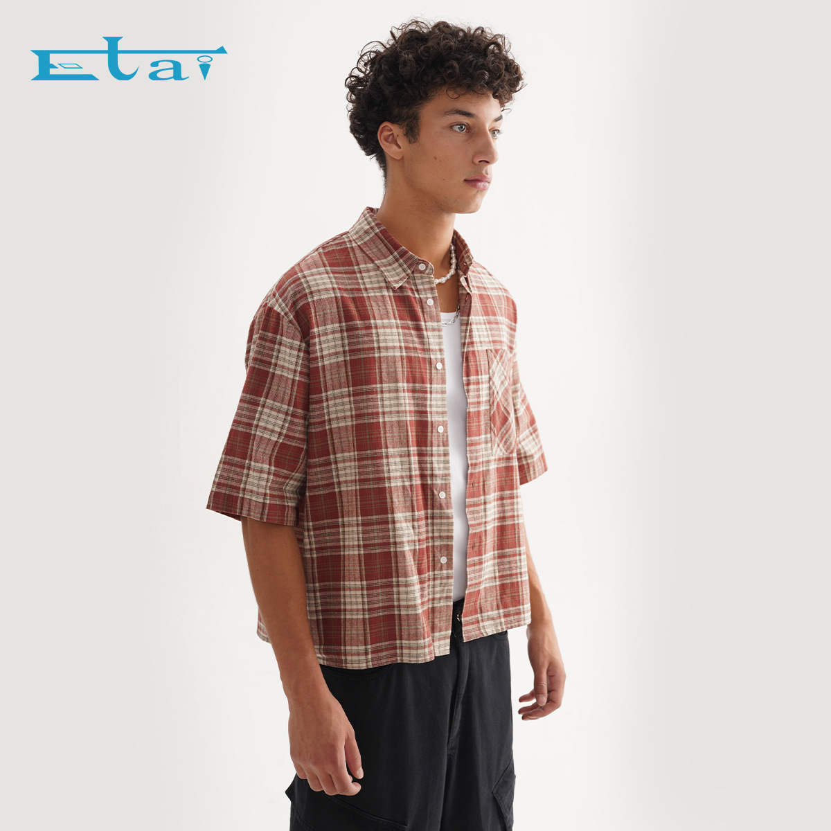 ETAI Hombre| Camisas de alta calidad sueltas populares corta camisa casual de moda cardigan botón camisa de manga corta