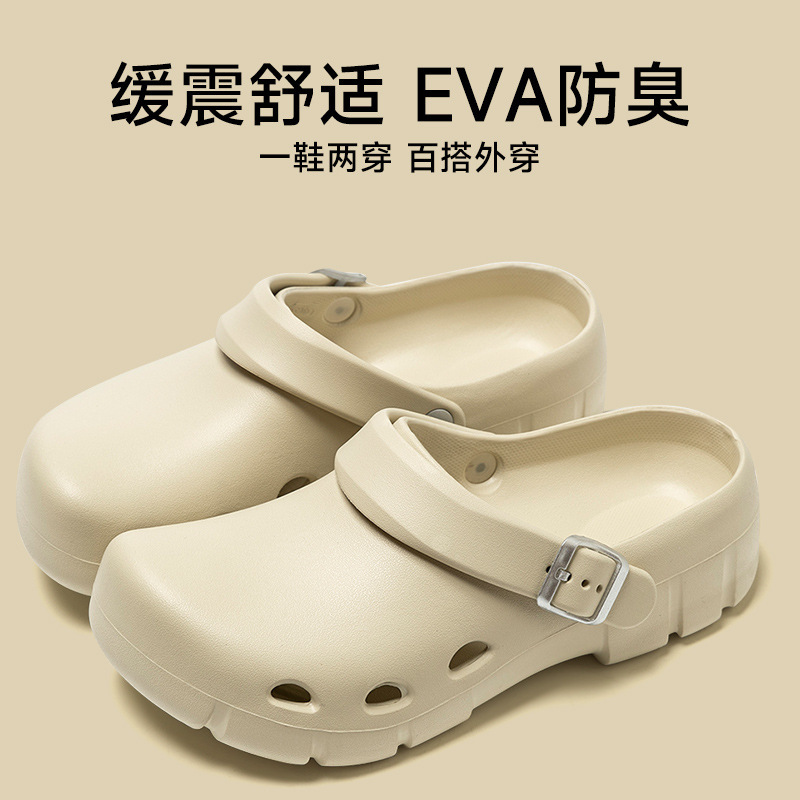 Women's Summer Non-Slip and Wear-Resistant Clogs for Camping, Open-Toe Slippers for Outdoor Wear, Eva Hollow Breathable Korean-Style Sandals