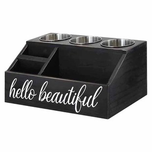 Solid Wood Retro Hair Dryer Storage Rack Bathroom Wall Toiletries Storage Rack Desktop Sundries Multi-Compartment Storage Box