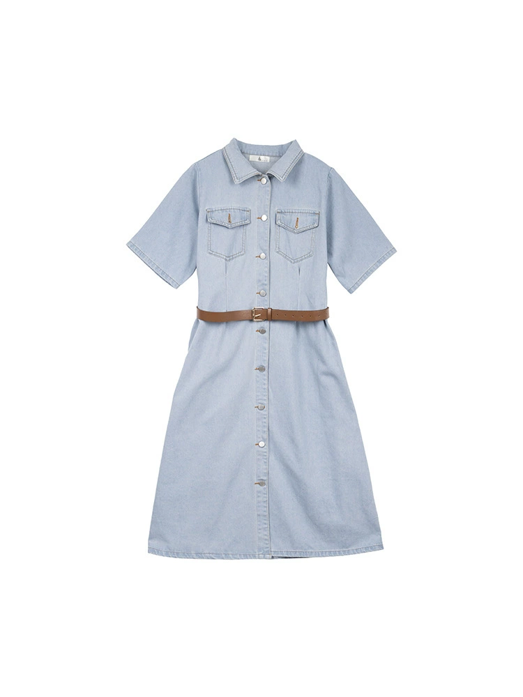 Футболка-платье из денима, дизайнер washed denim, больший размер (70% хлопок, 30% эластан), съемный пояс
