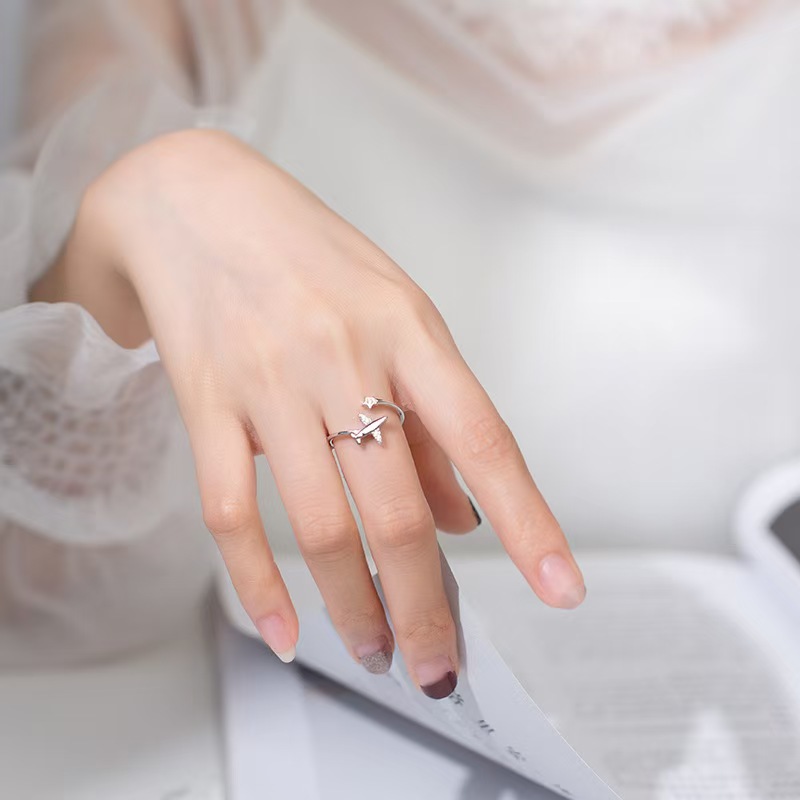Minimalist Zirconia Airplane Ring Elegant Designer Open Ring_voghion.com