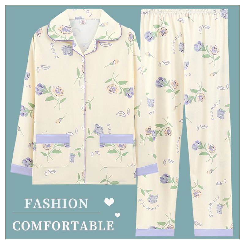 Pijama de algodón femenino primavera y otoño cardigan de manga larga 2024 nuevo conjunto de ropa de hogar de madres de alta calidad