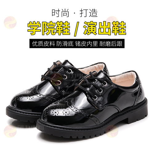 Boys' leather shoes, black British style, 2024 spring and autumn children's suit, soft-soled elementary school students' medium to large baby flower boy performance shoes
