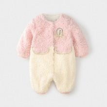 婴儿冬装毛绒连体衣新生儿夹棉加厚棉衣女宝宝小月龄可爱外出棉服