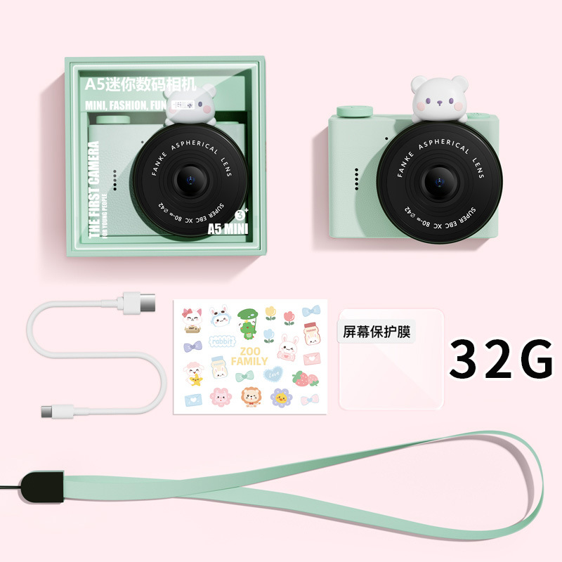 Cámara de estudiante de dibujos animados para niños A5 Cámara de bolsillo portátil de doble cámara delantera y trasera Mini cámara digital Regalo del día de los niños