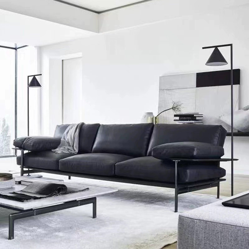 Diseñador de sofá de cuero minimalista italiano recomienda la sala de estar de la villa grande Diesis sofá de cuero antiguo