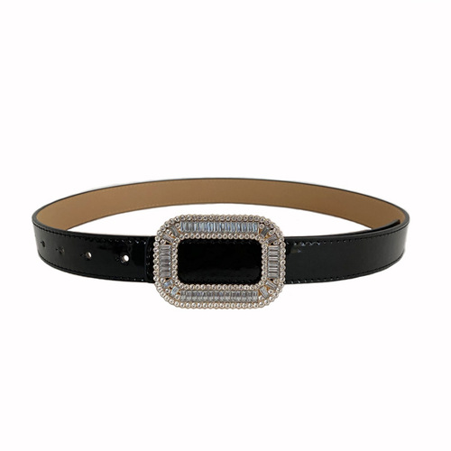 Water Diamond Belt Women Fashion Simple Versatile Decorative Skirt Slimming Belt Match Suit Coat Overcoat Waist Decor Black