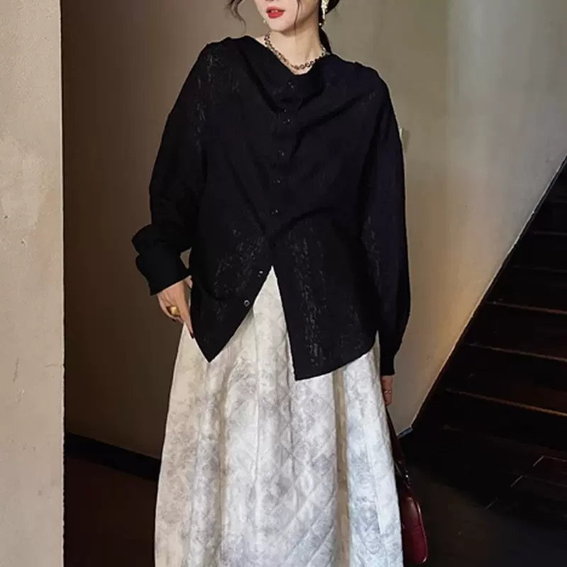 现货【知许】新中式荡领衬衫女上衣内搭秋冬2025新款感潮