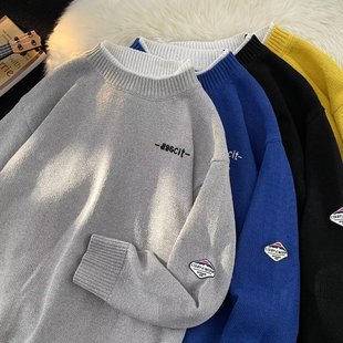 Fake Two-piece Sweater Men's Autumn and Winter Round Neck Trendy Ins Knitwear Sweater Sweater Couple's Base Shirt Top