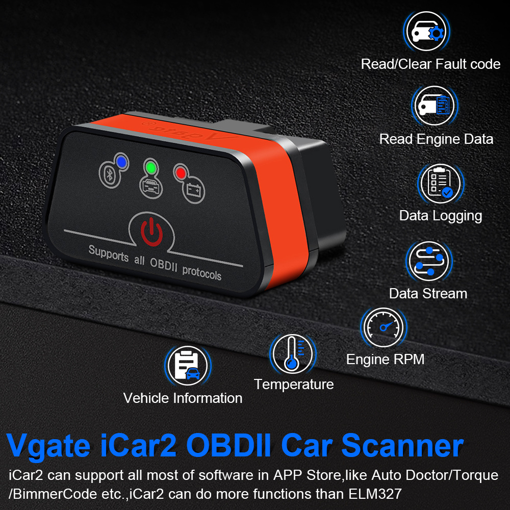 Icar2 Obd Bluetooth 3.0 Car Fault Code Reader and Eraser Detector Supports Android Firmware Upgrade
