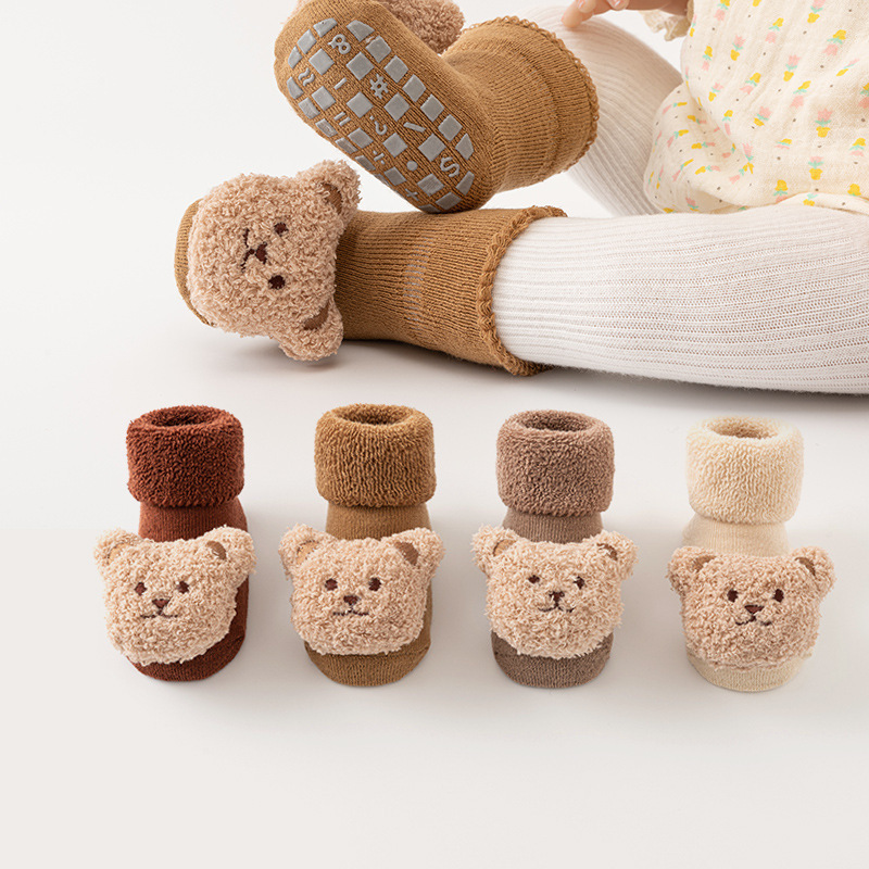 Newborn Baby Cotton Autumn and Winter Fleece-Lined Thickened Warm Non-Slip Floor Shoe Socks