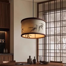 宋式美学卧室圆形竹叶吊灯中式复古客厅餐桌灯禅意书房茶室布艺灯