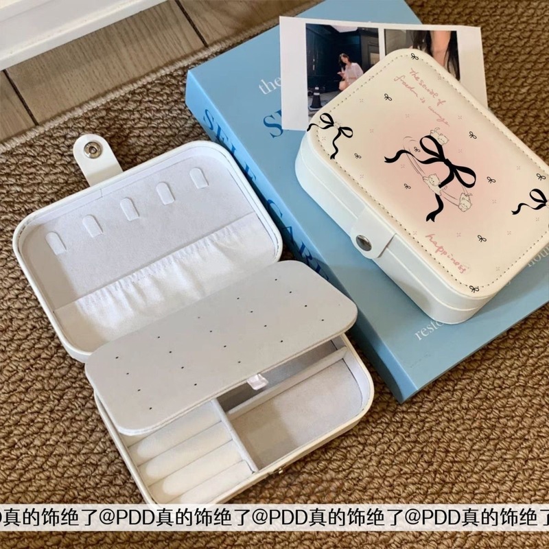 リボン子猫ポータブルジュエリー収納ボックス旅行ハイエンド絶妙な大容量イヤリングリングネックレスジュエリーボックス|undefined