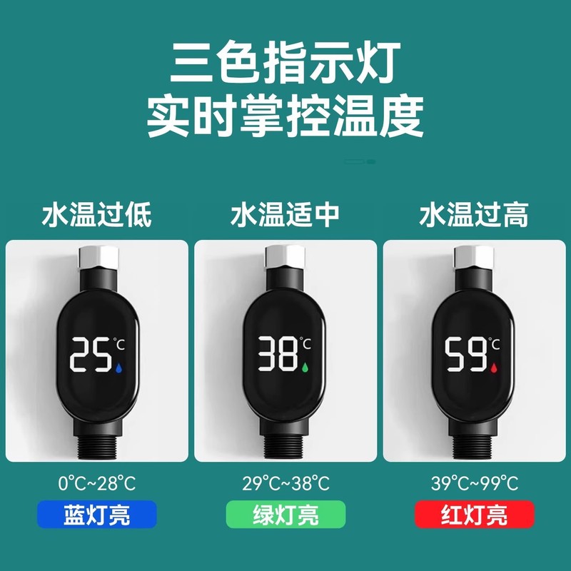 家用式花洒LED温度计水温器4分国标通用新款智能测温儿童洗澡淋浴|undefined
