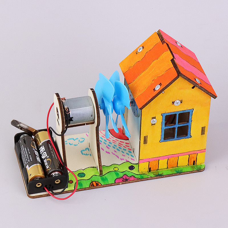 Wind Power Generation House Station DIY Hand-Assembled Technology Primary School Students Production Invention Kidsren's Experimental Material Package Teaching Aids