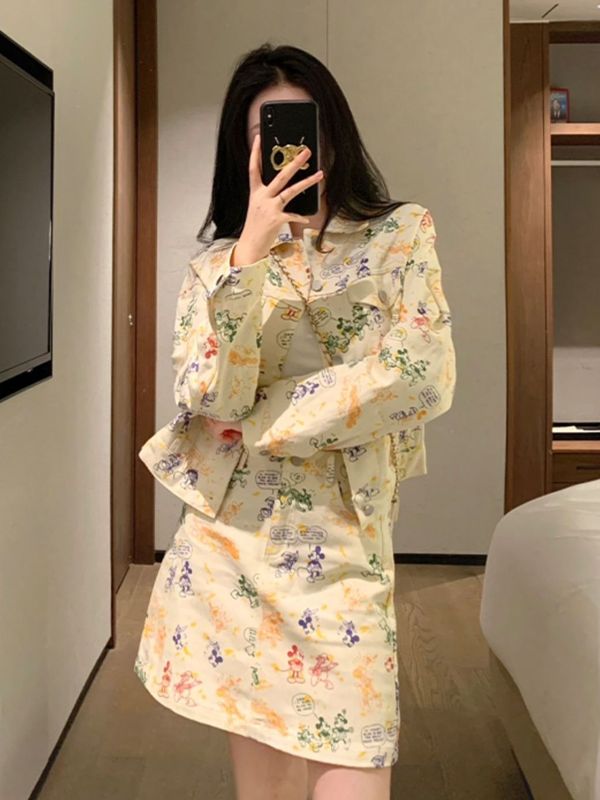 网红韩版甜美牛仔裙套装时尚春秋装女新款洋气纯欲风小个子裙子|undefined