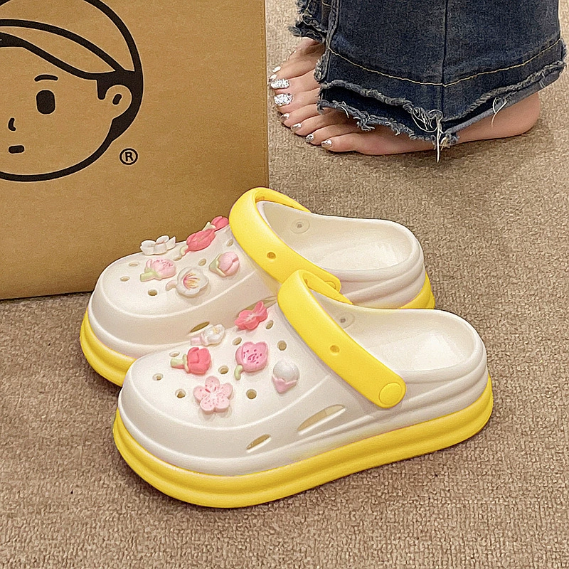 Толстая подошва для увеличения пещерных туфель женская милая мультяшная девушка сердце Баотоу холодные тапочки