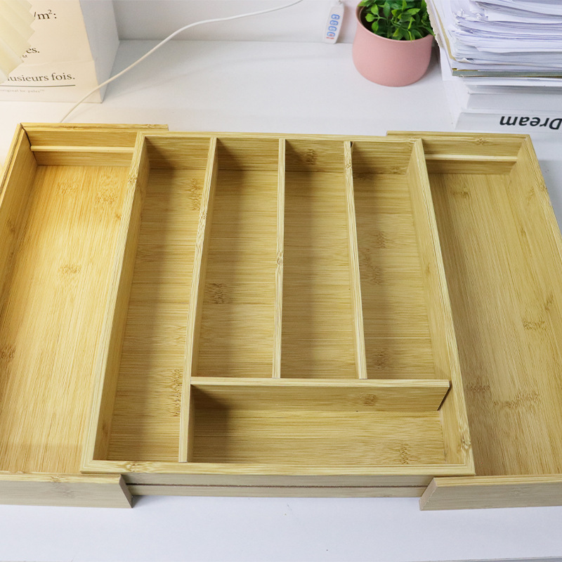Caja de almacenamiento tipo cajón de bambú retráctil estratificado cubiertos de cocina almacenar artefactos a prueba de agua a prueba de humedad caja de separación y acabado