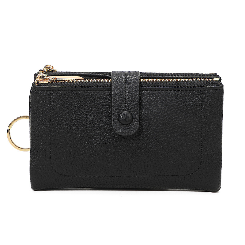 Monedero de mano para mujer japonesa de longitud media, monedero con doble cremallera, billetera transfronteriza de tres pliegues de gran capacidad con múltiples tarjetas